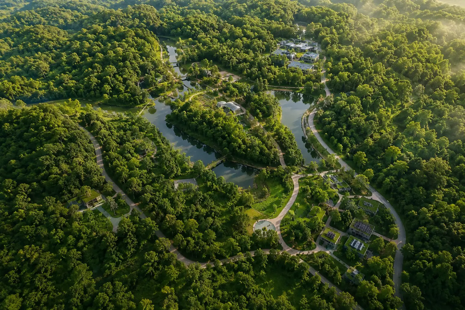 Agrith Smart Forest concept showing trees and connected production zones in a desert landscape